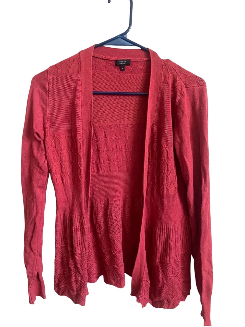 debut Deep Coral Open-Front Lightweight Knit Cardigan Size M